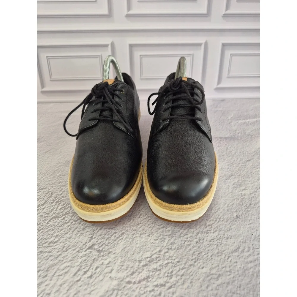 Clarks Womens Teadale Black Leather Platform Oxford Wedge Jute Trim Size 9.5 M